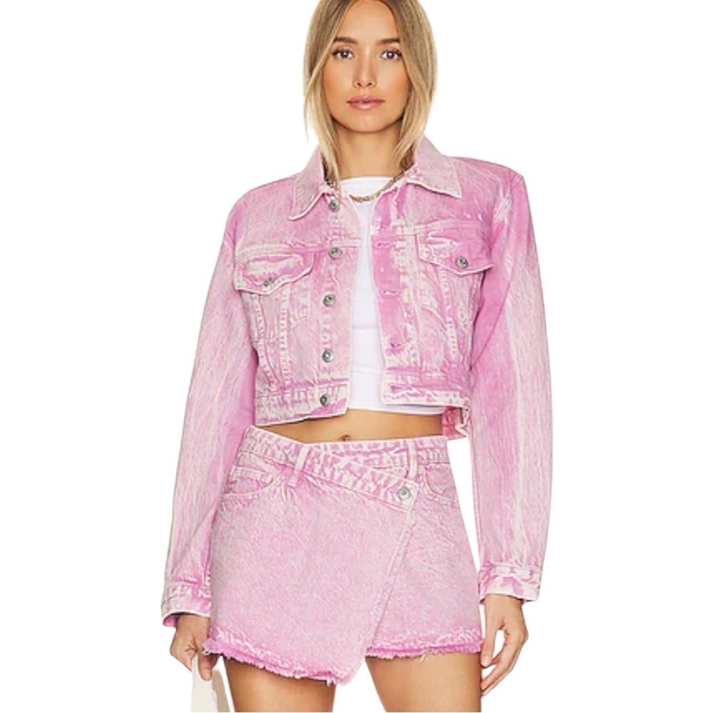 Jonathan Simkhai Pink Denim Wrap Mini Skirt Fringe Hem